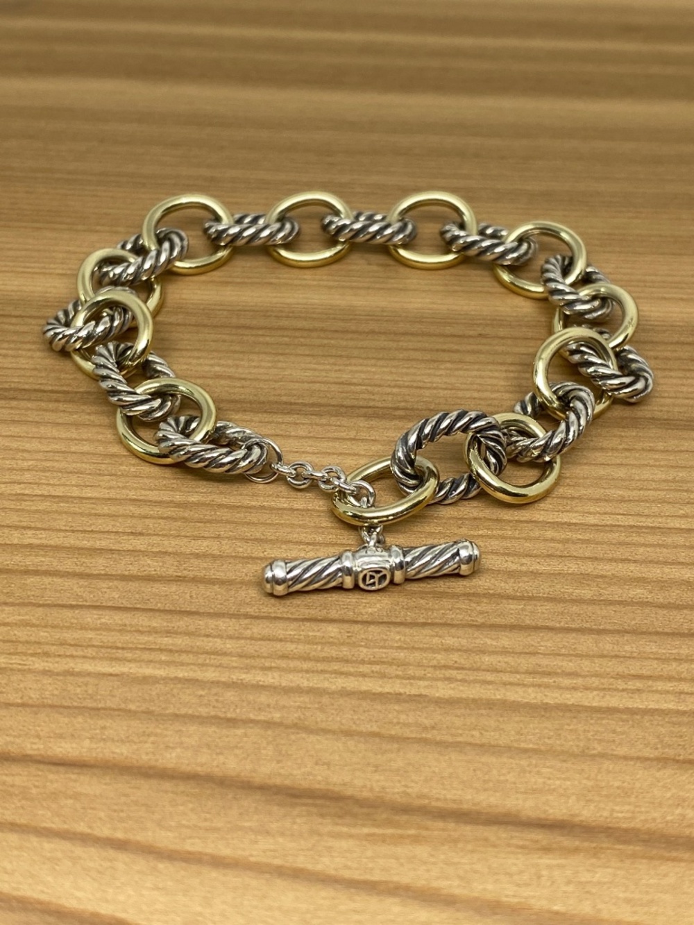 David Yurman Two-Tone Gold and Silver Cable Link Bracelet - Picture 10 of 10